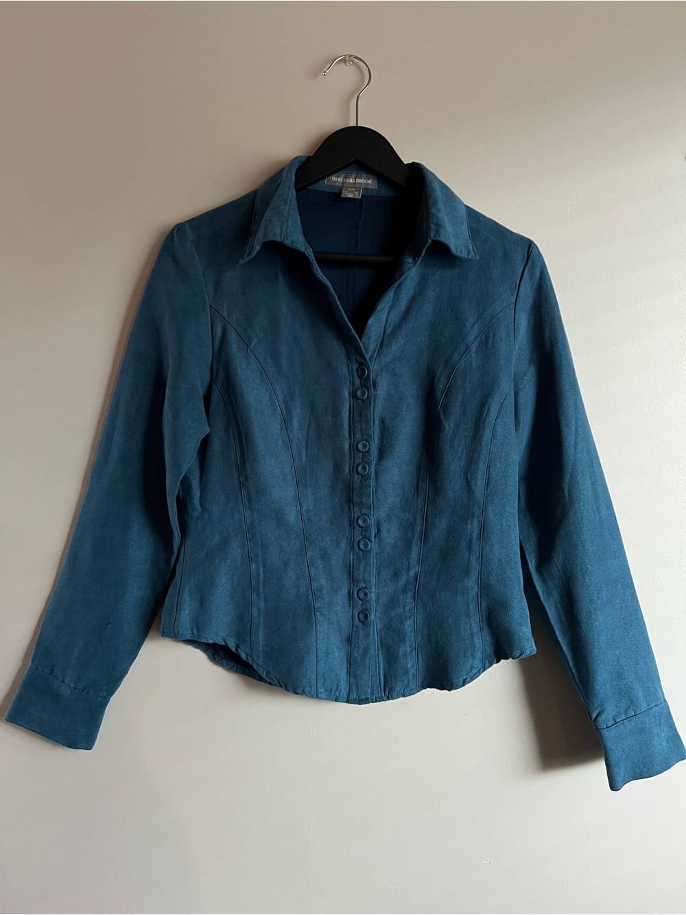 Beechers Brook Teal Faux Suede Button Front Blouse Small Vintage Career Top - Picture 3 of 8